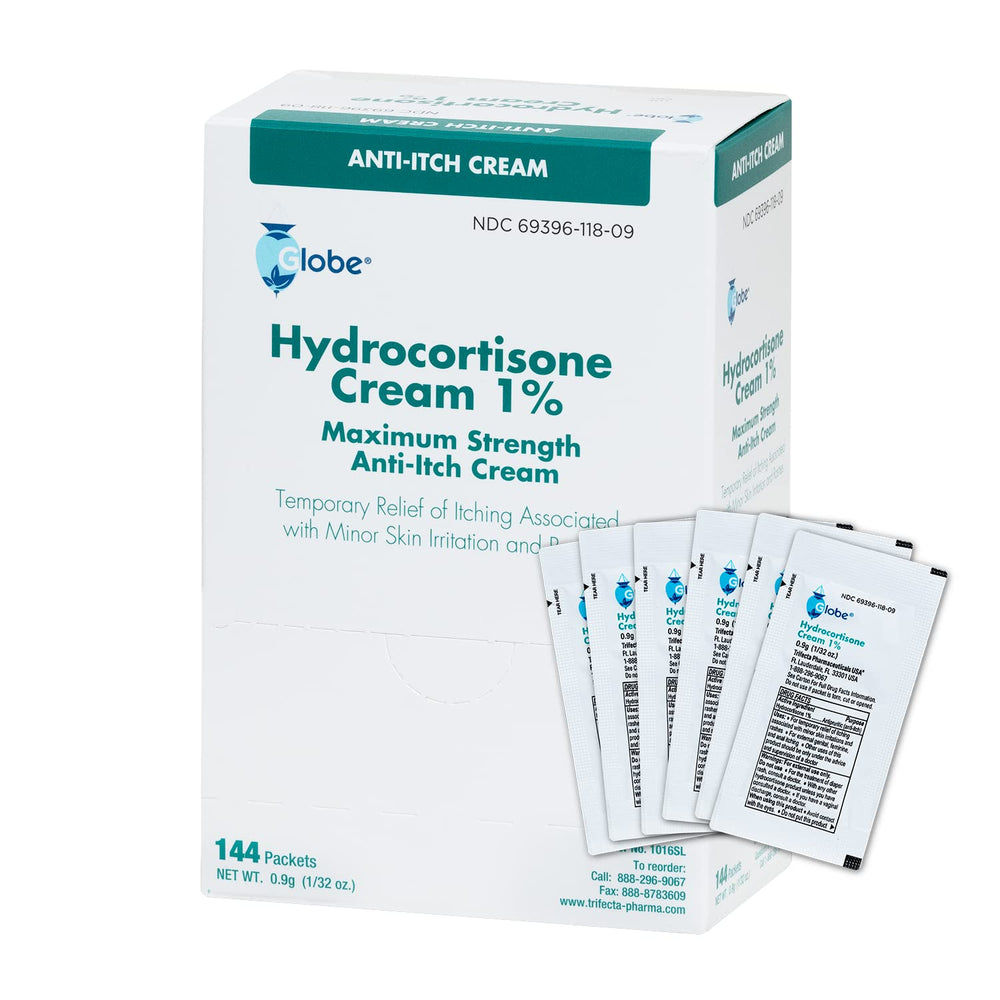 Globe Hydrocortisone cream box front for quick itch relief on the go.