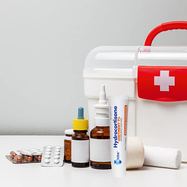Globe Hydrocortisone Ointment daily-use packaging in a medicine cabinet.