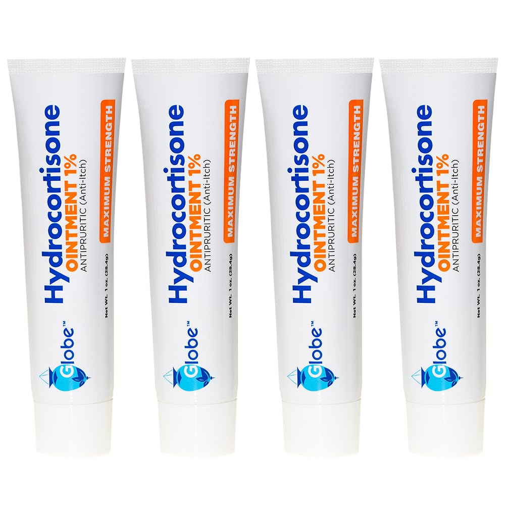 Globe Hydrocortisone Ointment tube closeup shows maximum-strength anti-itch relief.