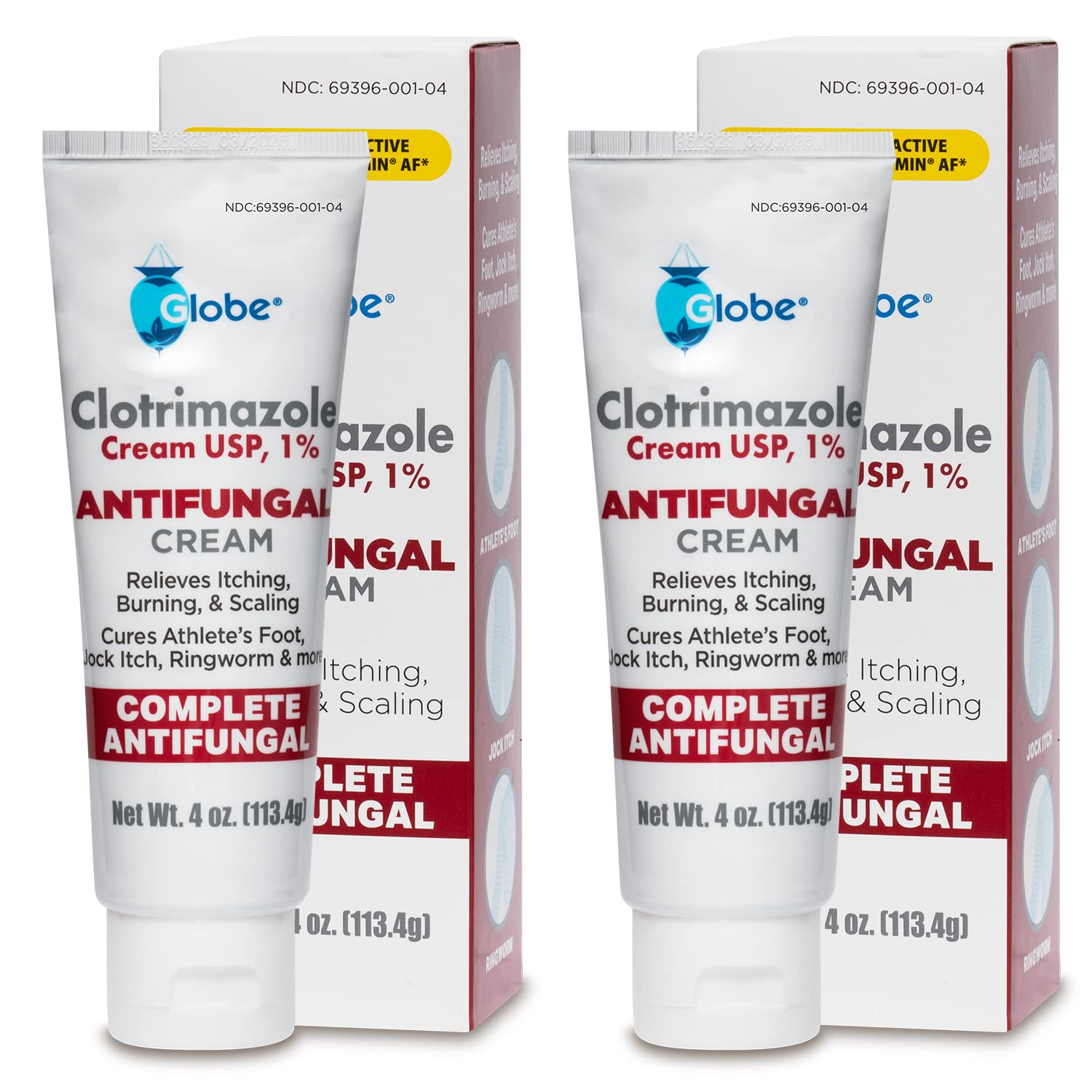 Globe pharmacist-recommendation badge signals trusted antifungal care.