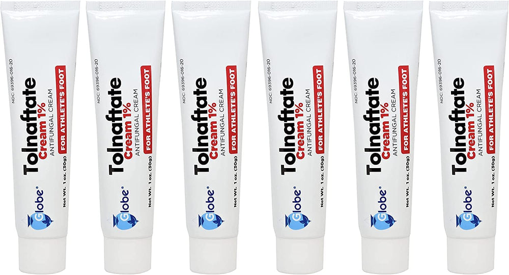 Globe Tolnaftate 1% Cream tube front – fast relief for athlete's foot itching.