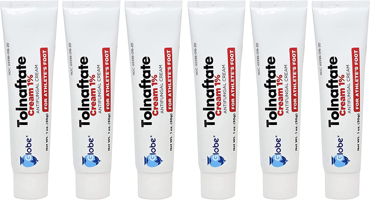 Globe Tolnaftate 1% Cream tube front – fast relief for athlete's foot itching.