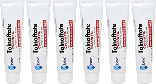 Globe Tolnaftate 1% Cream tube front – fast relief for athlete's foot itching.