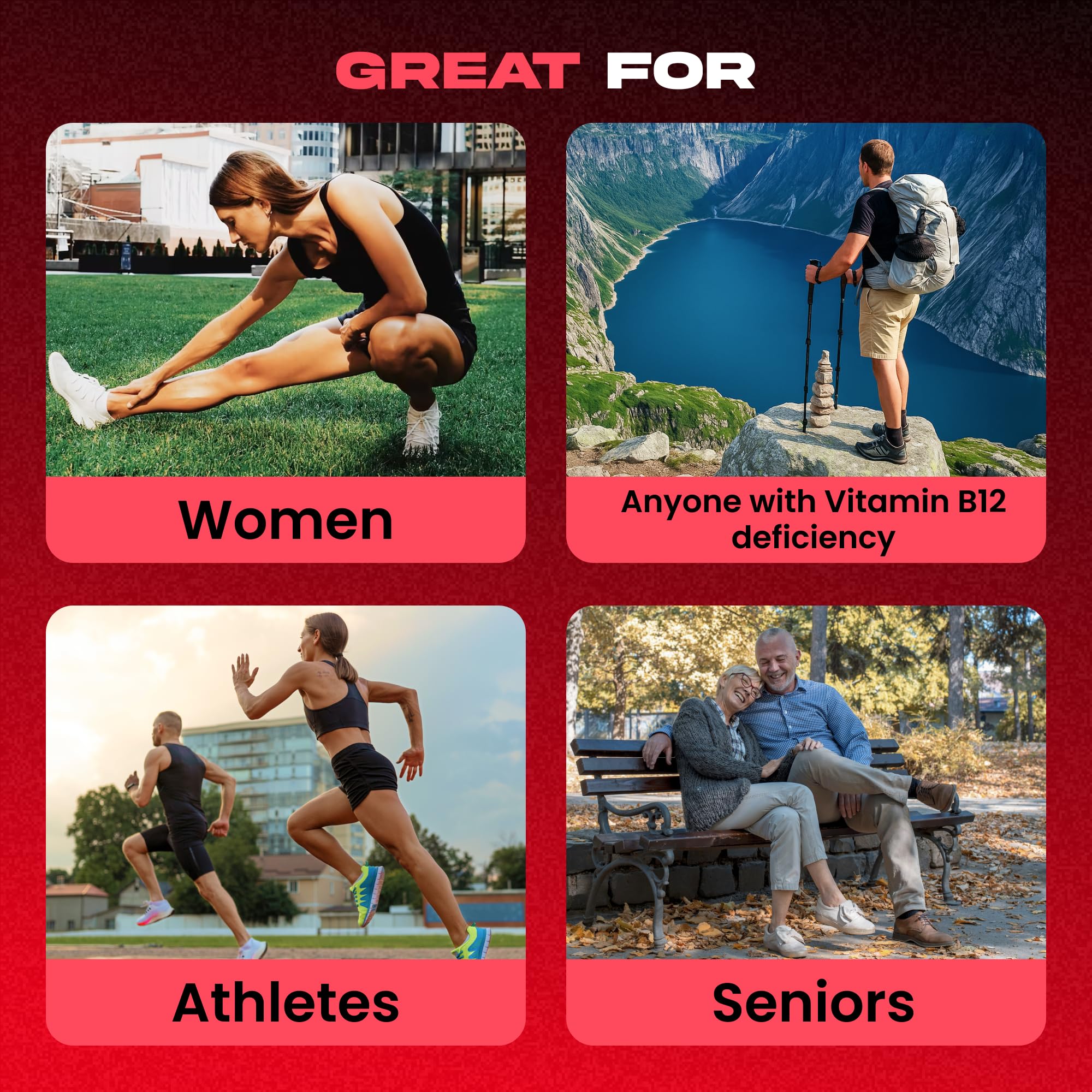 Icons highlighting B12 and iron benefits of Globulo Rojo