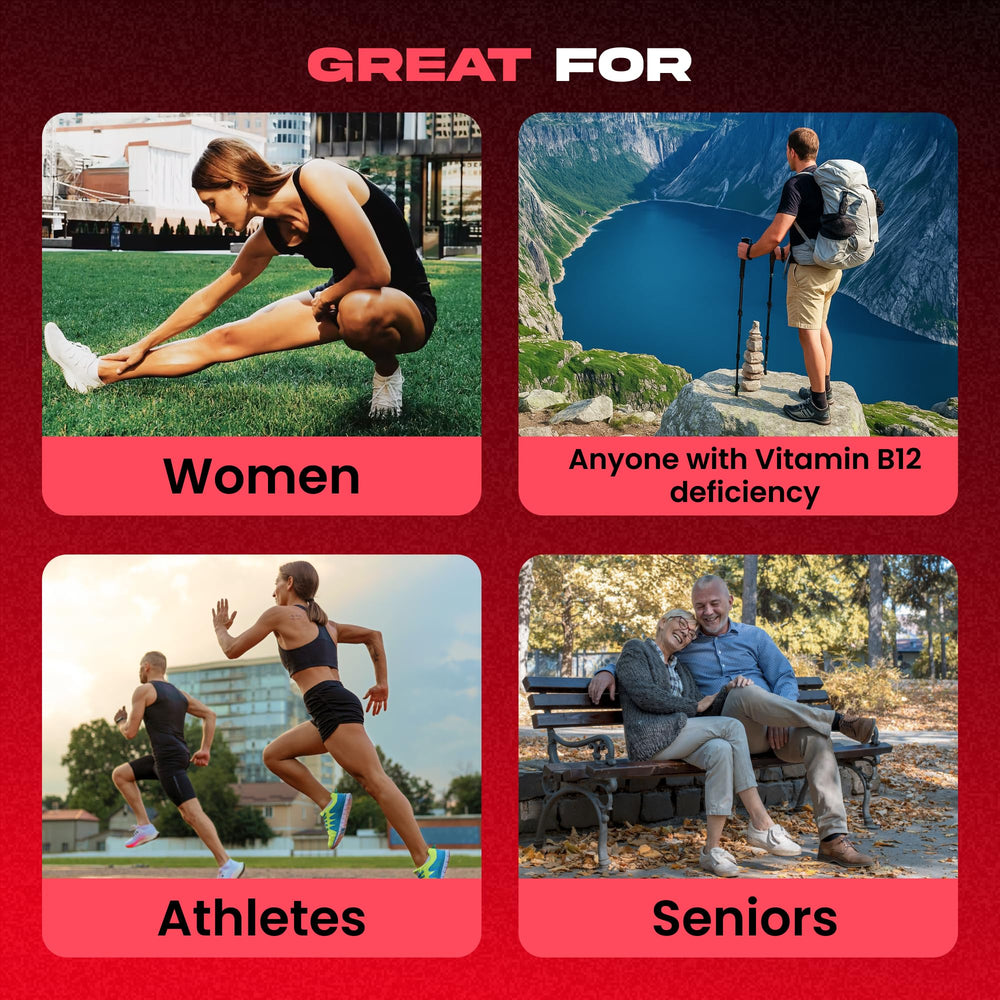 Icons highlighting B12 and iron benefits of Globulo Rojo