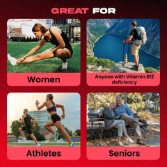 Icons highlighting B12 and iron benefits of Globulo Rojo