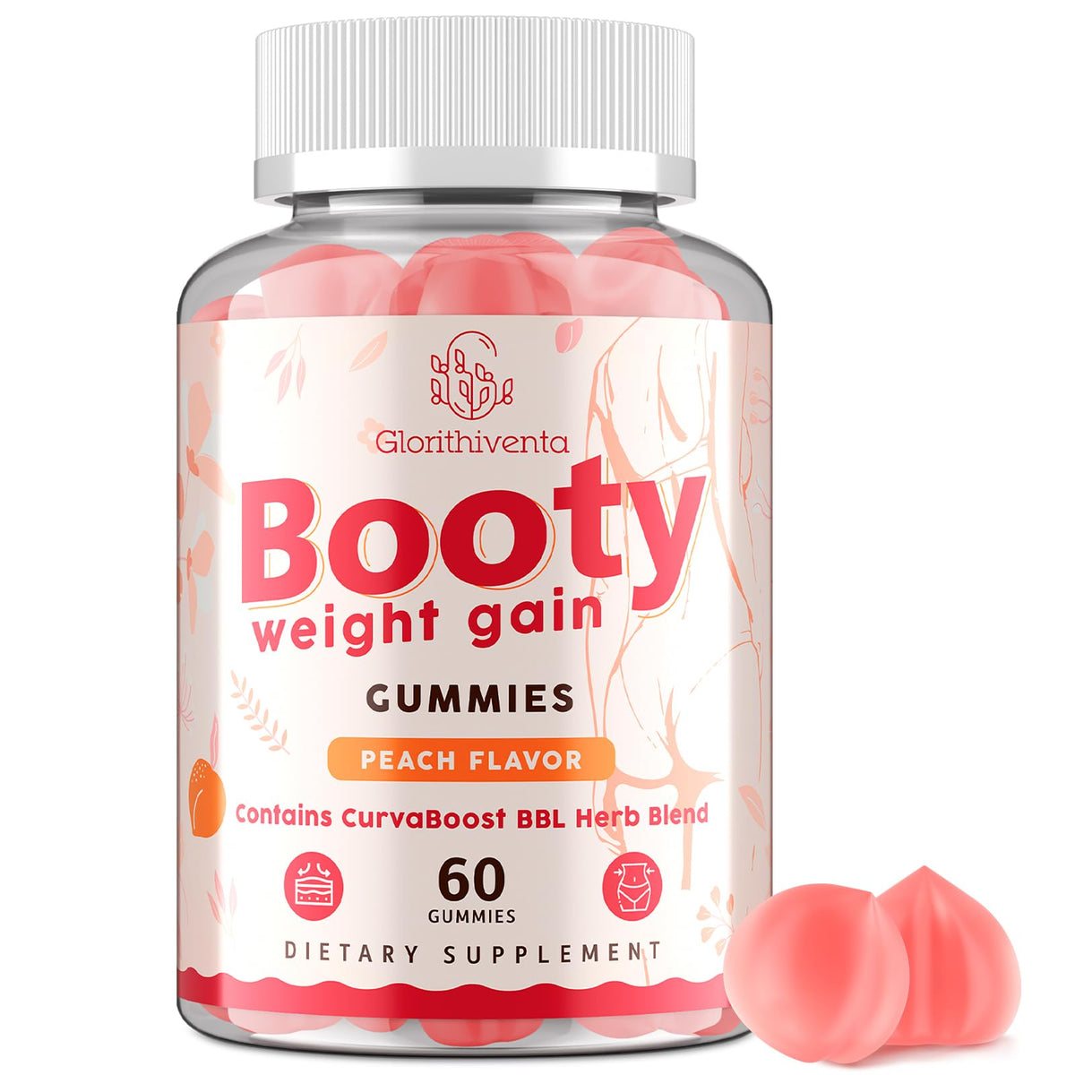 Hero image of Glorithiventa Booty Gummies bottle featuring peach flavor