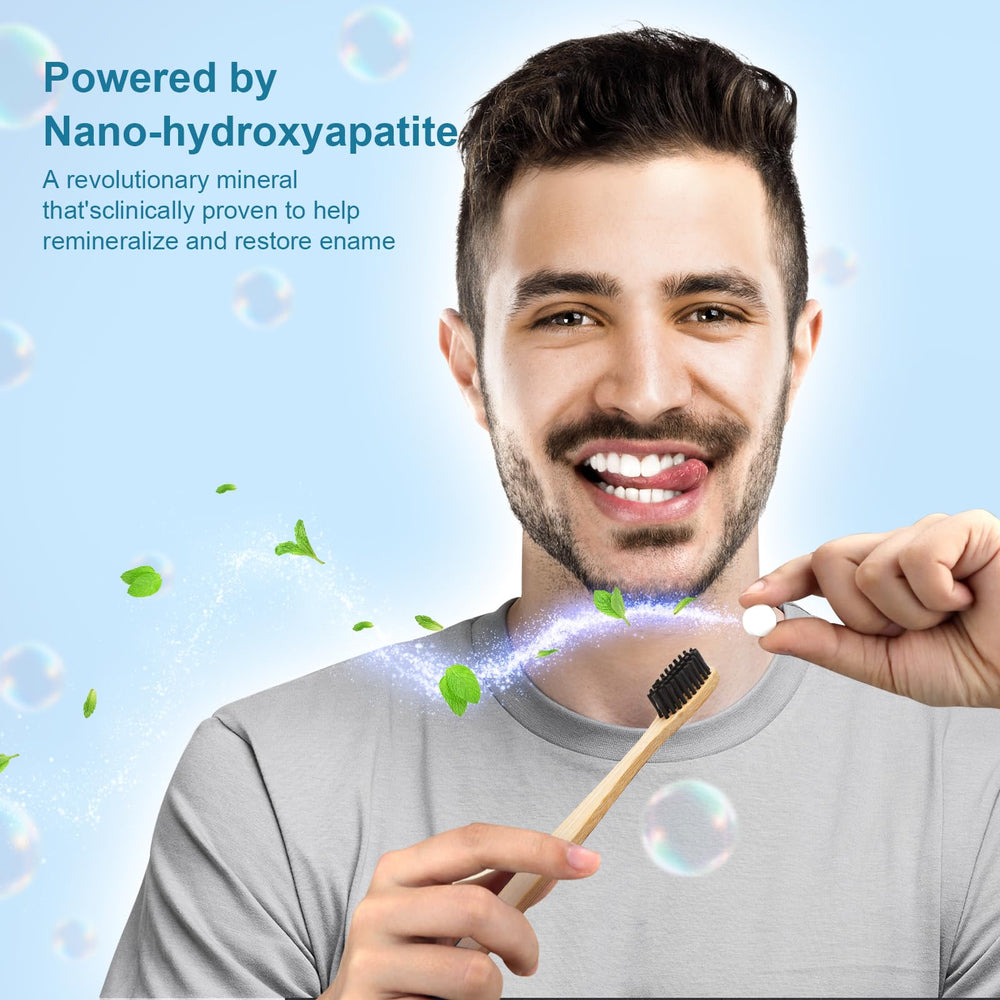 Travel-friendly mint GlorySmile toothpaste tablets in compact container