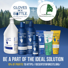 Gloves In A Bottle packaging with pump-action for easy dispensing.