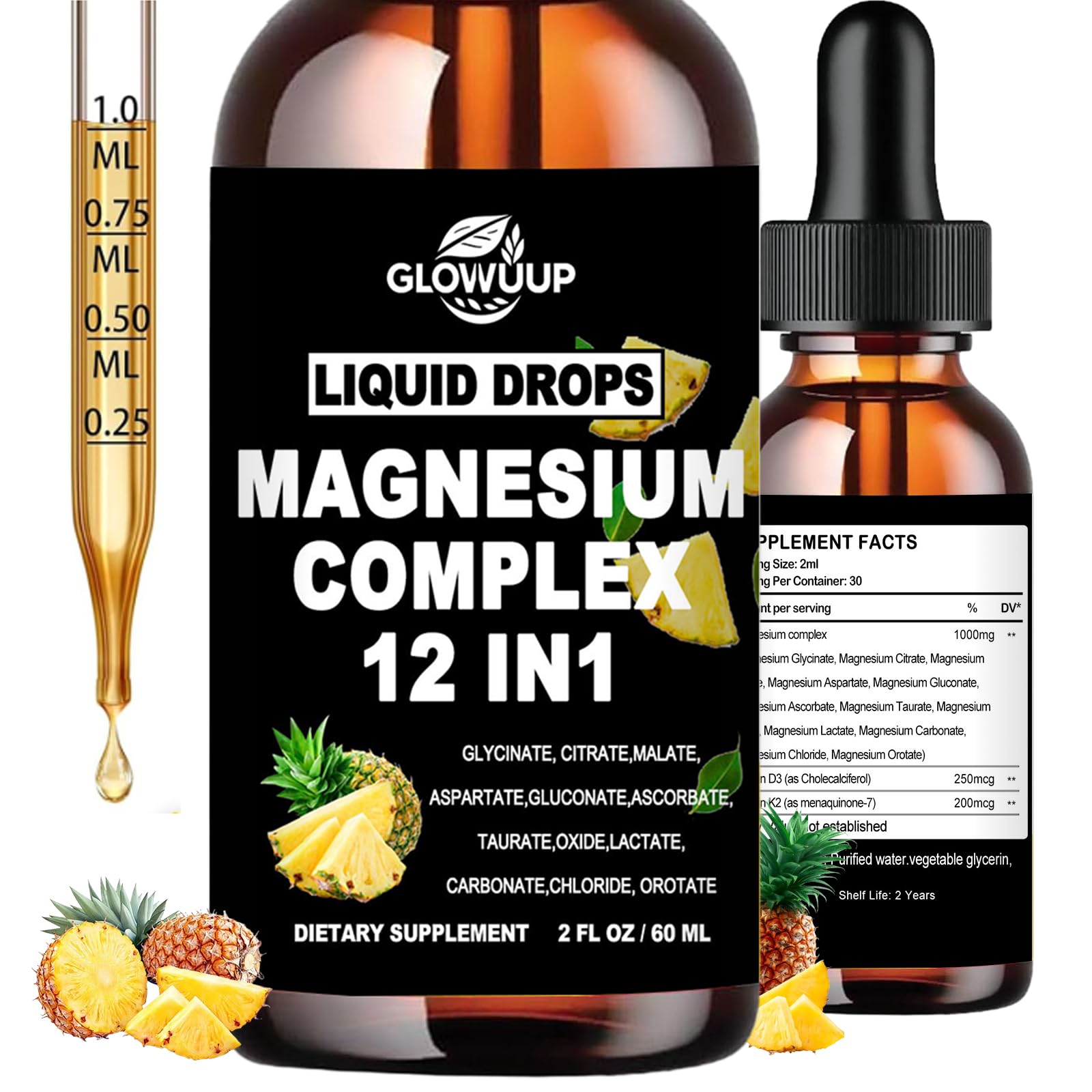 Front bottle of GLOVVUUP Magnesium 12-in-1 Complex 1000mg liquid drops