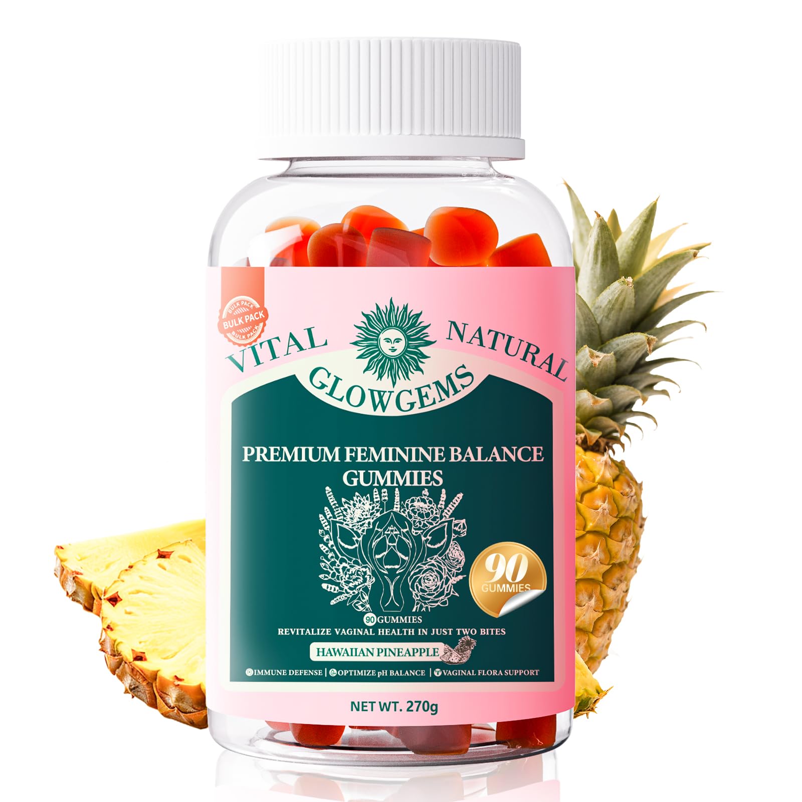 GlowGems Feminine Balance Gummies bottle with label