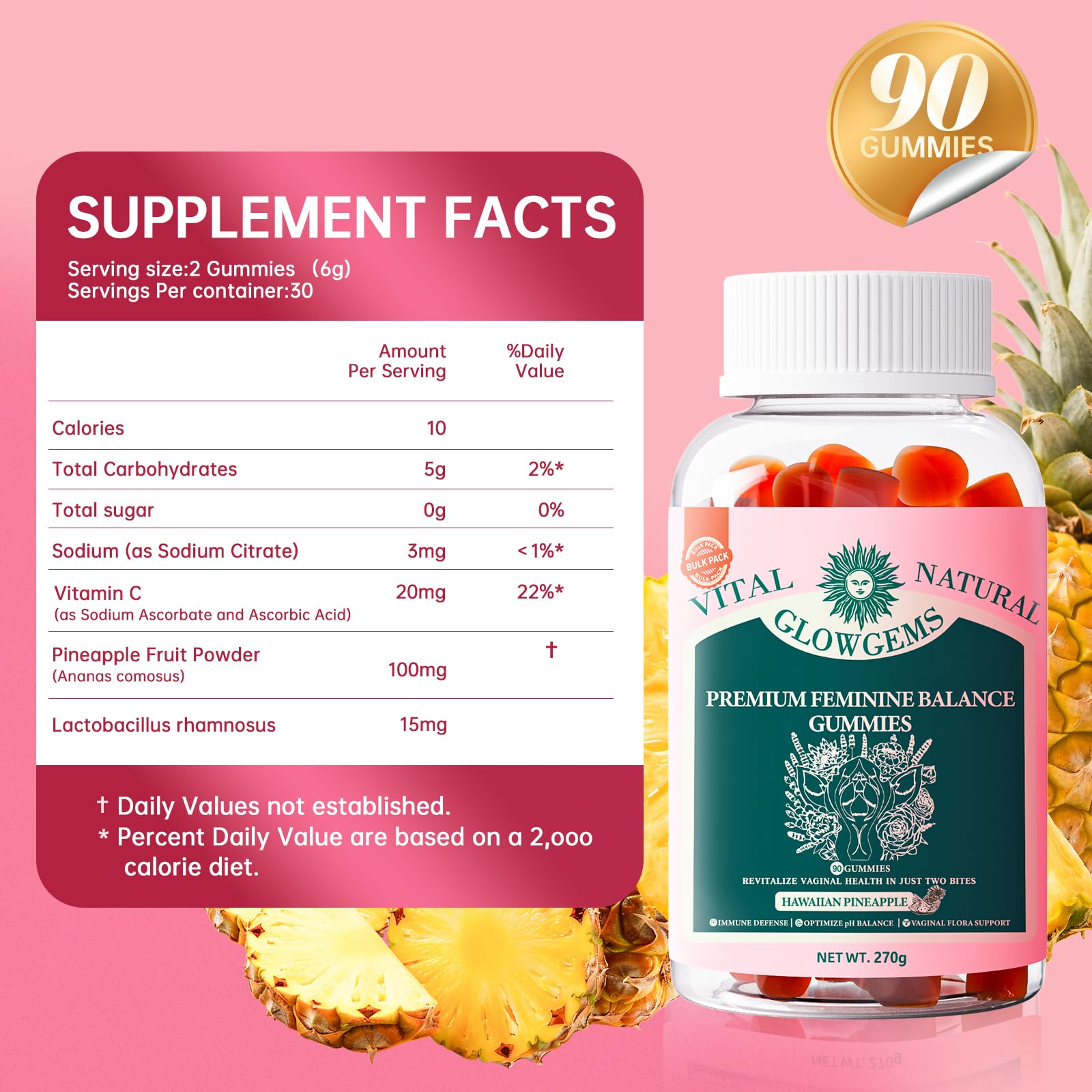 Two pineapple-flavored gummies on a white background
