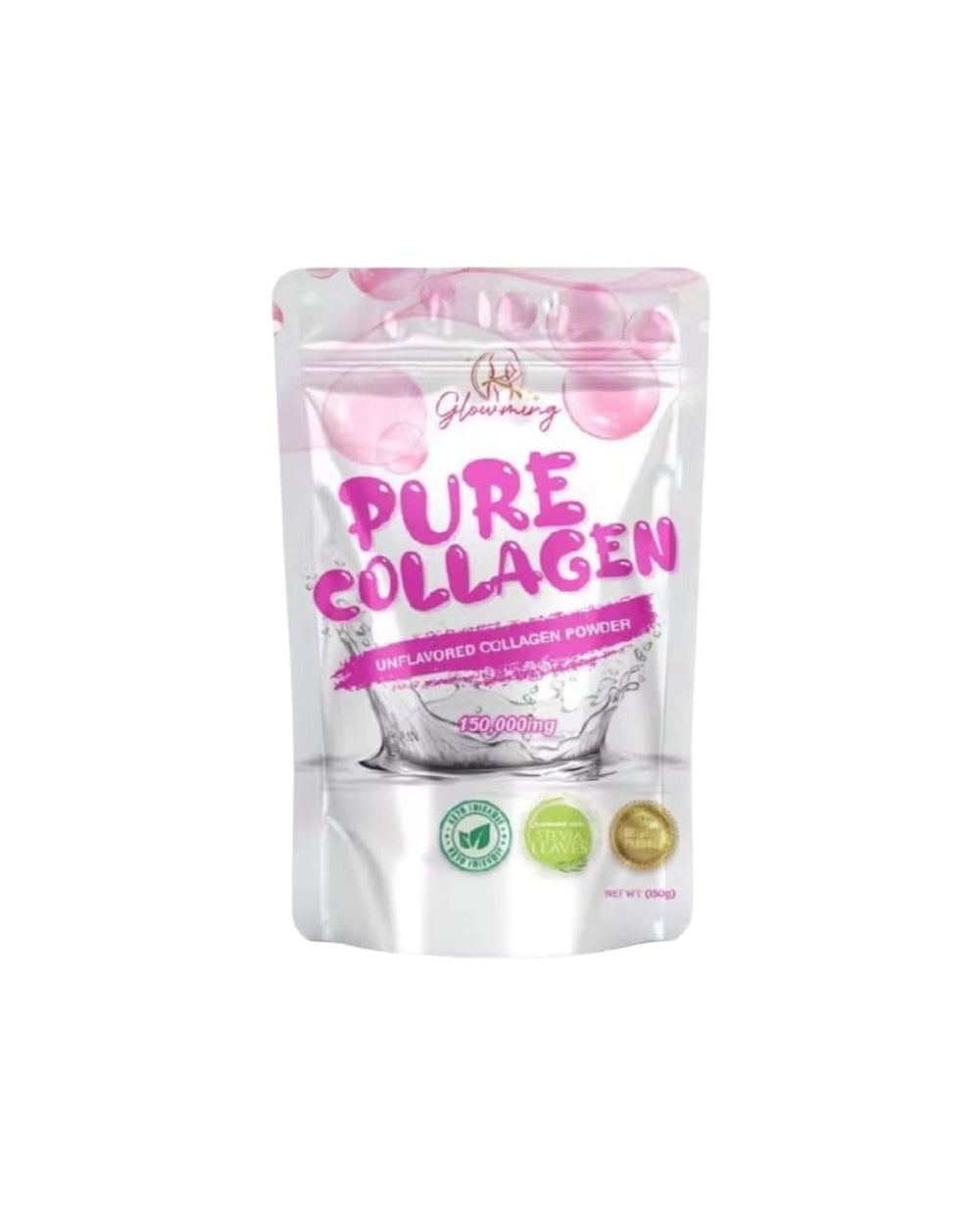 Front view of Glowming Pure Collagen Powder 150g container
