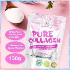 Glowming Pure Collagen Powder 150g tub with scoop and label