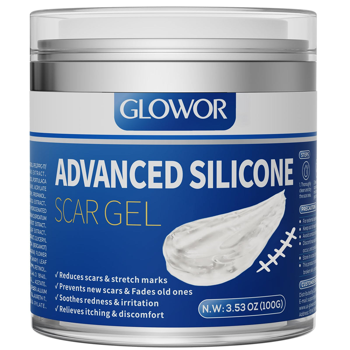 Glowor silicone scar gel bottle pump for easy daily scar care and smoothing.