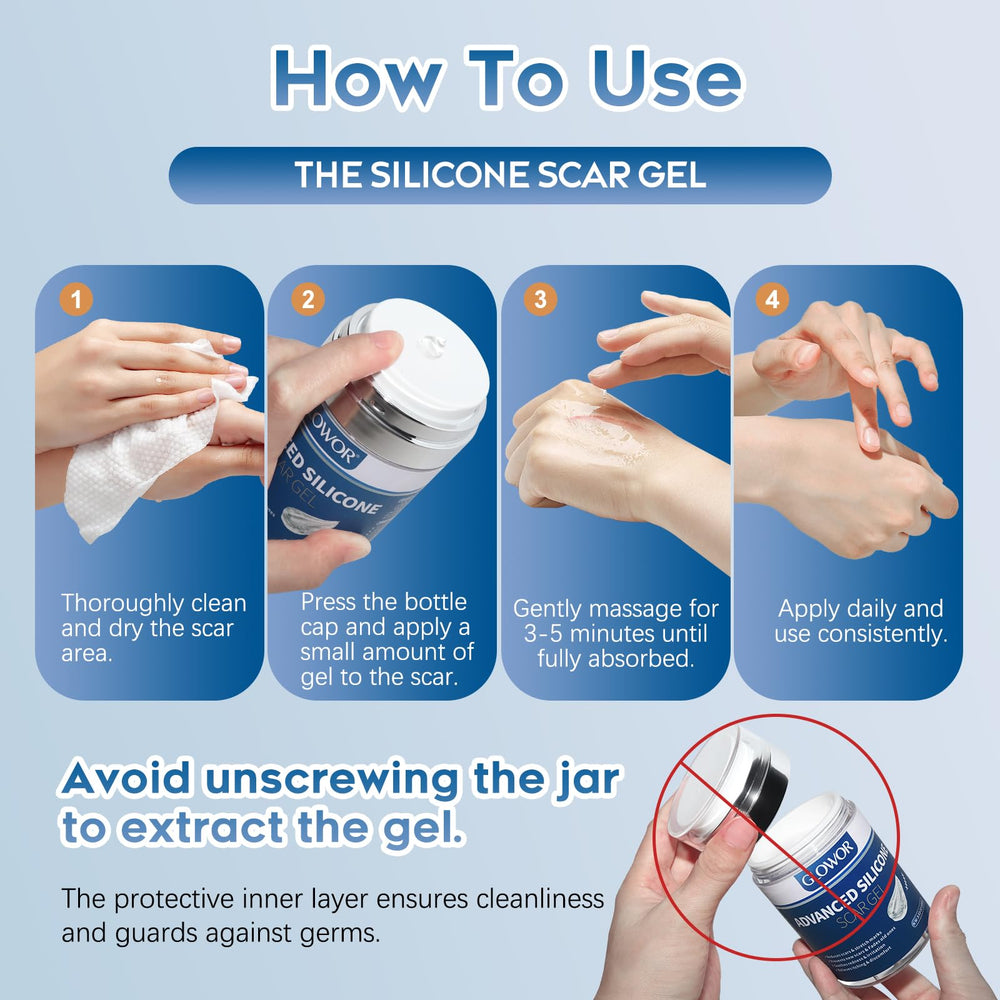 Glowor scar gel on face and body demonstrates versatile scar care for multiple areas.