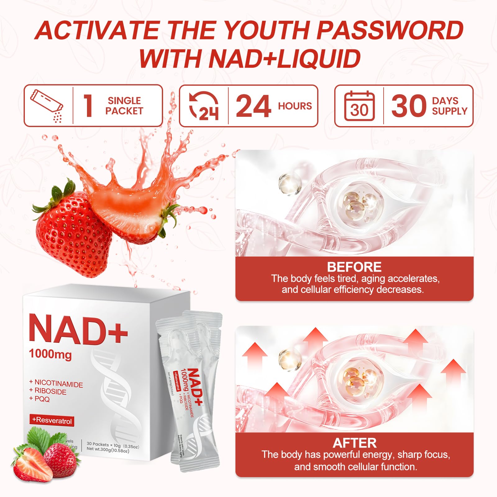 Serving size and usage guidance for Glowshave NAD1000mg Liquid Packets