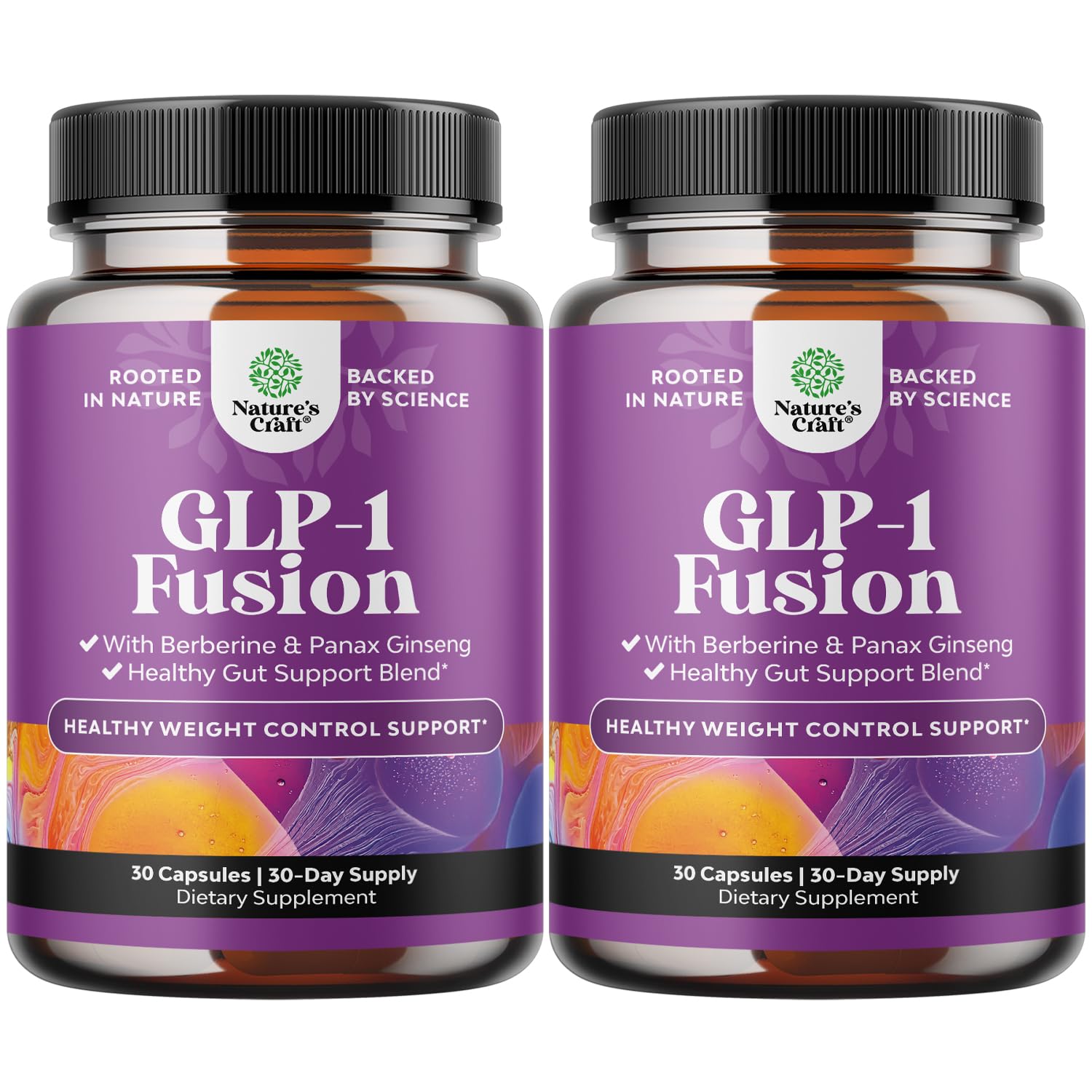 Hero image of GLP-1 Berberine Supplement bottle against a light background