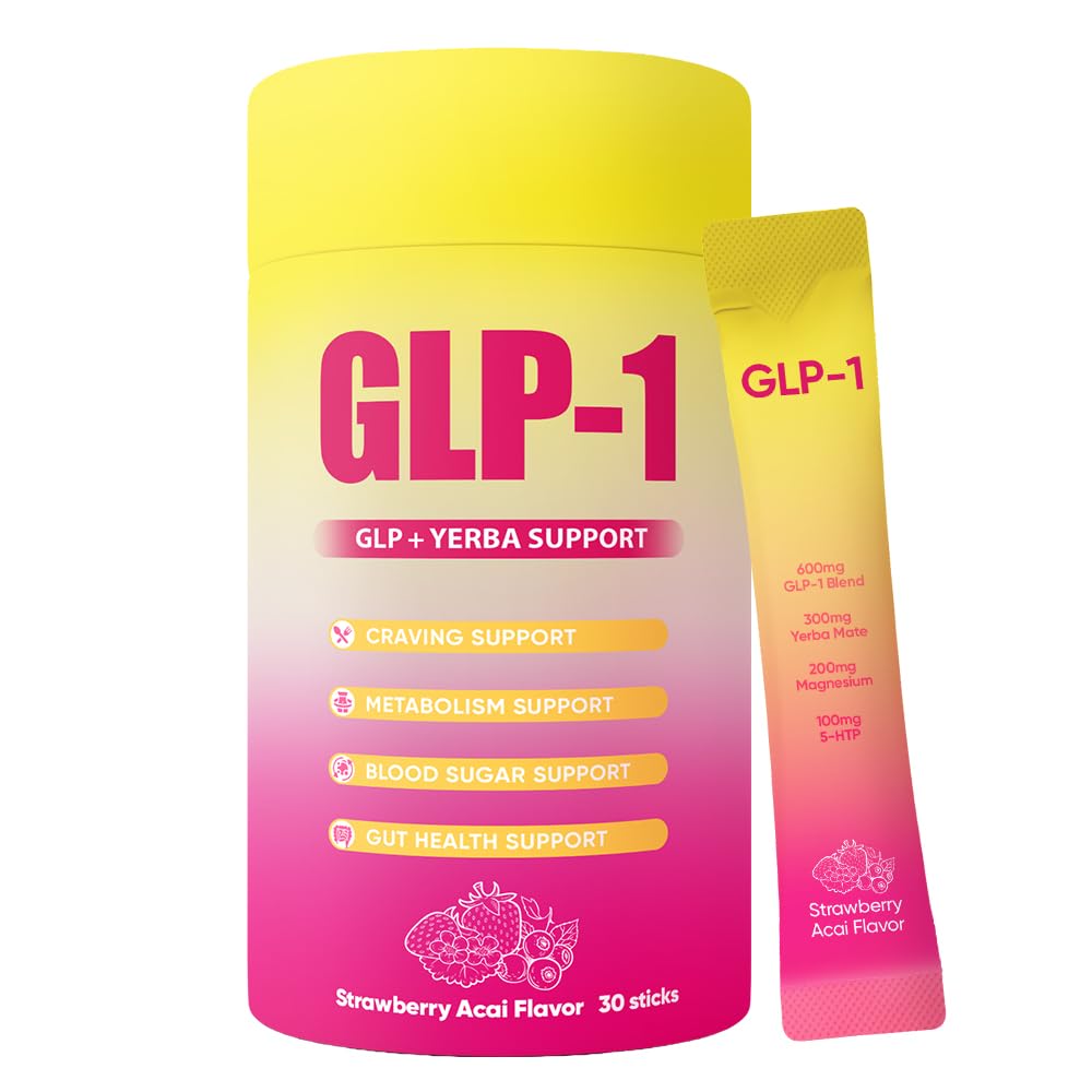 GLP-1 drink mix packaging with Berberine, Chromium, 5-HTP, Yerba Mate & Magnesium - Strawberry Acai flavor
