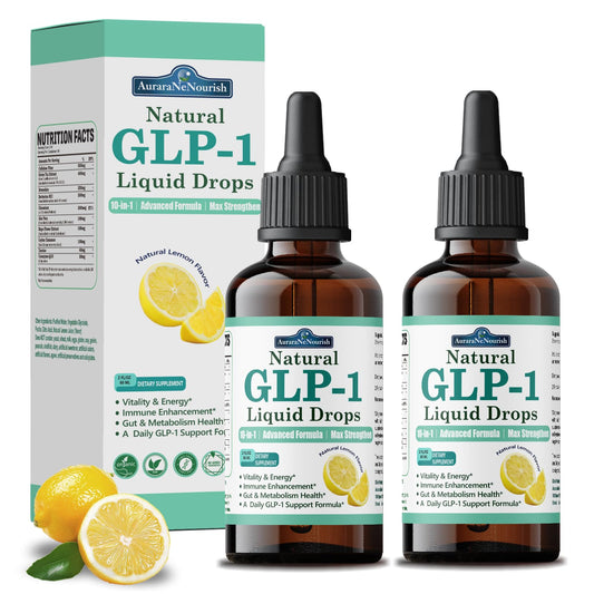 Two-bottle GLP-1 liquid drops 120ml, 60-day supply with lemon flavor.
