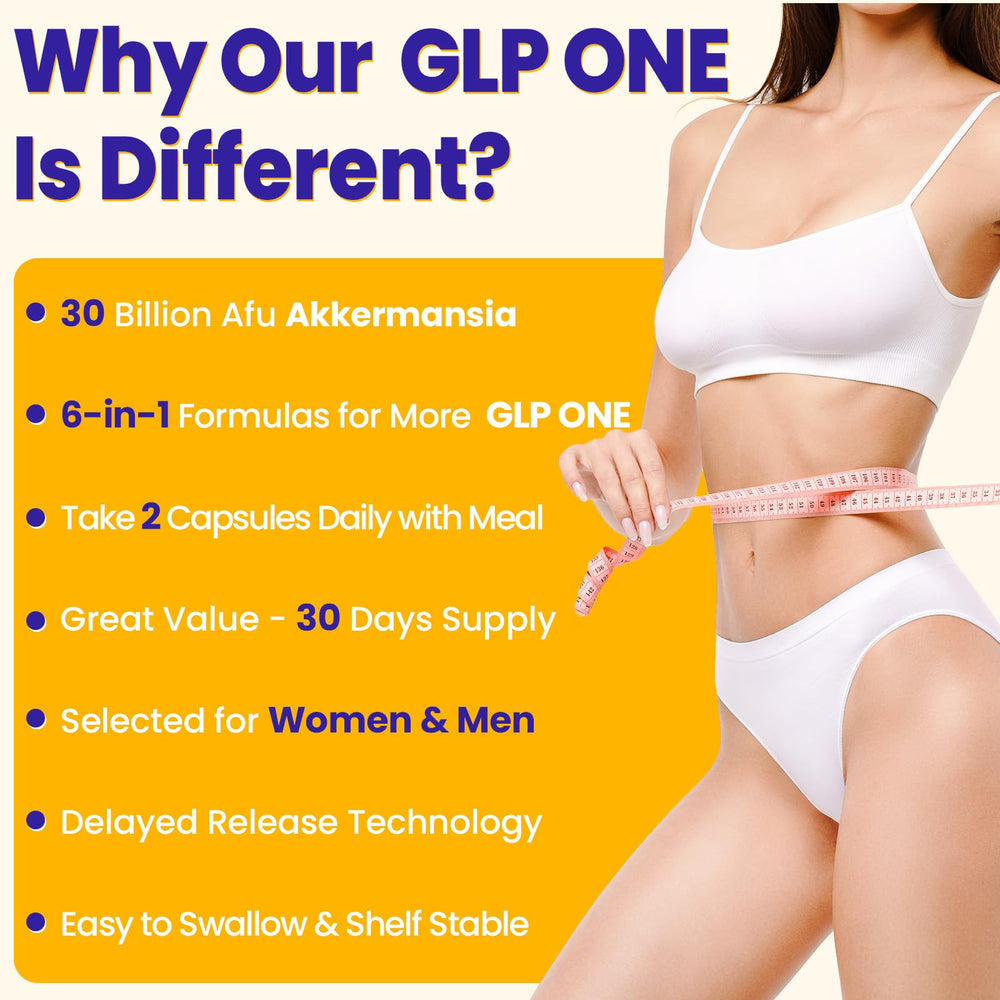 GLP ONE Akkermansia Probiotic capsules spilling from bottle