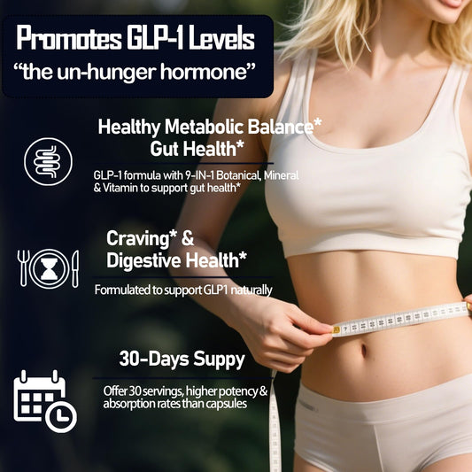 GLP-1 Drops lemon-flavored liquid bottle for easy dosing.