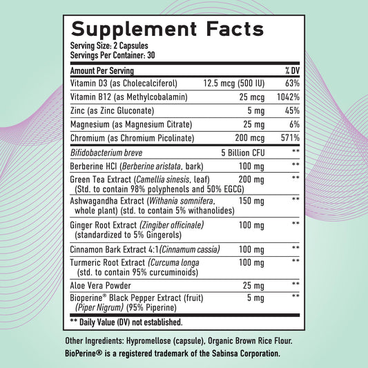 Bottle of GLP-1 supplement with probiotic imagery