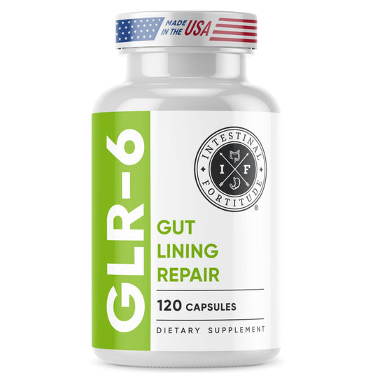 Bottle of Intestinal Fortitude GLR-6 gut lining repair supplement