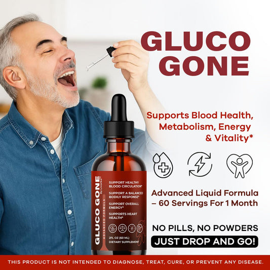Front view of Gluco Gone Drops bottle
