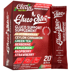 Gluco Stix Rainbow Sherbet powder sticks packaging and 20-count box