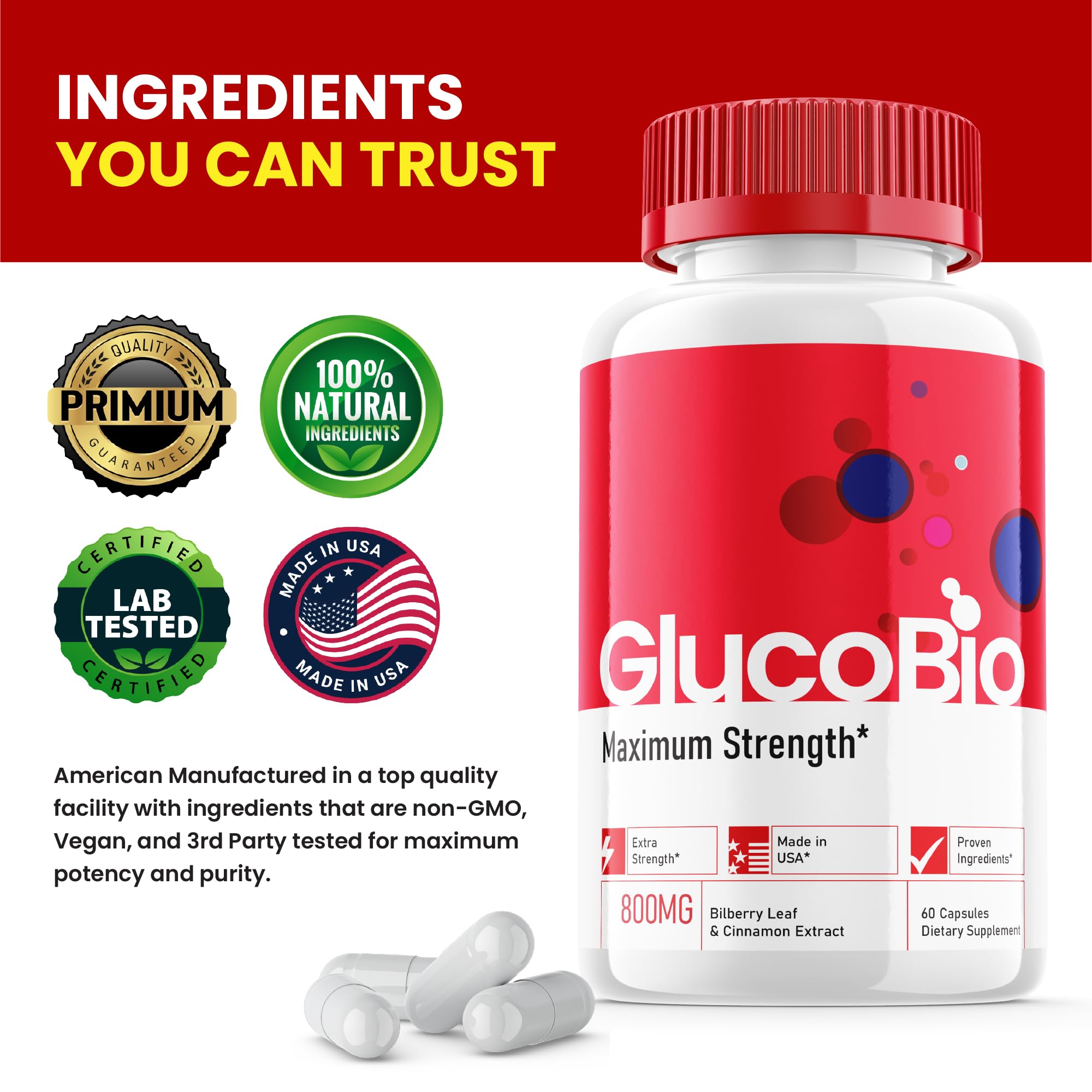 Close-up of Gluco Bio Health Vitamin Capsule bottle