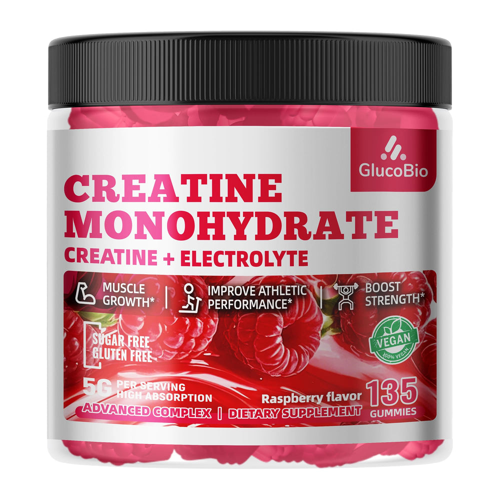 GlucoBio Creatine Monohydrate Gummies Raspberry 135-count packaging