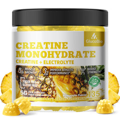 GlucoBio Creatine Monohydrate Gummies bottle label – 135 vegan, sugar-free, gluten-free