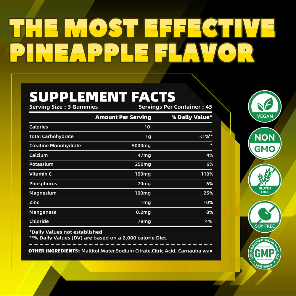 Serving size shown: 3 gummies (5g creatine monohydrate)