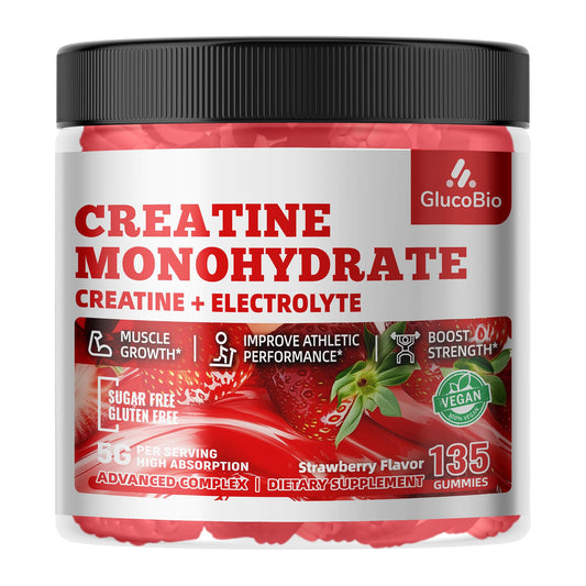 GlucoBio Creatine Monohydrate Gummies bottle with 135 count