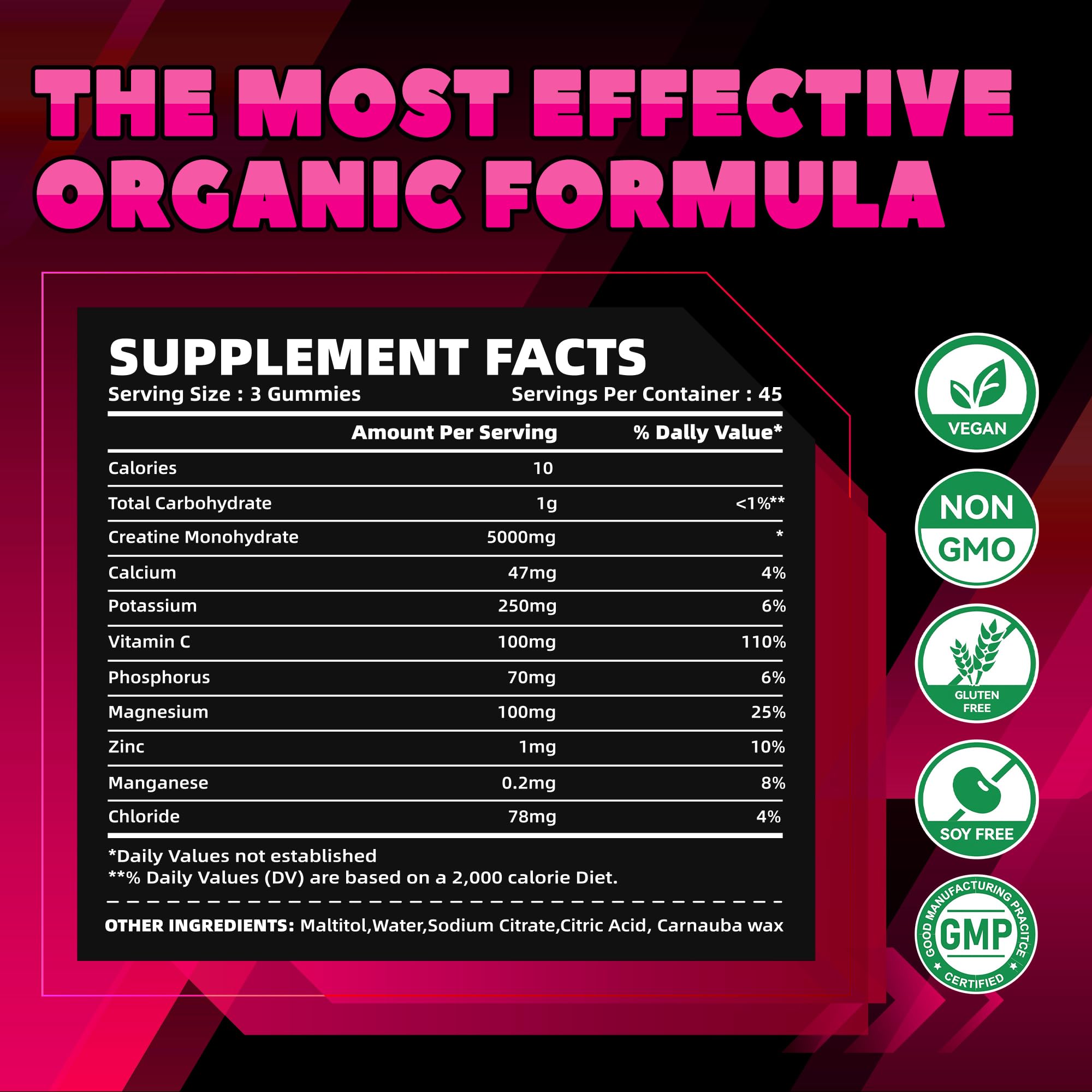 Vegan, gelatin-free and sugar-free Creatine Monohydrate gummies