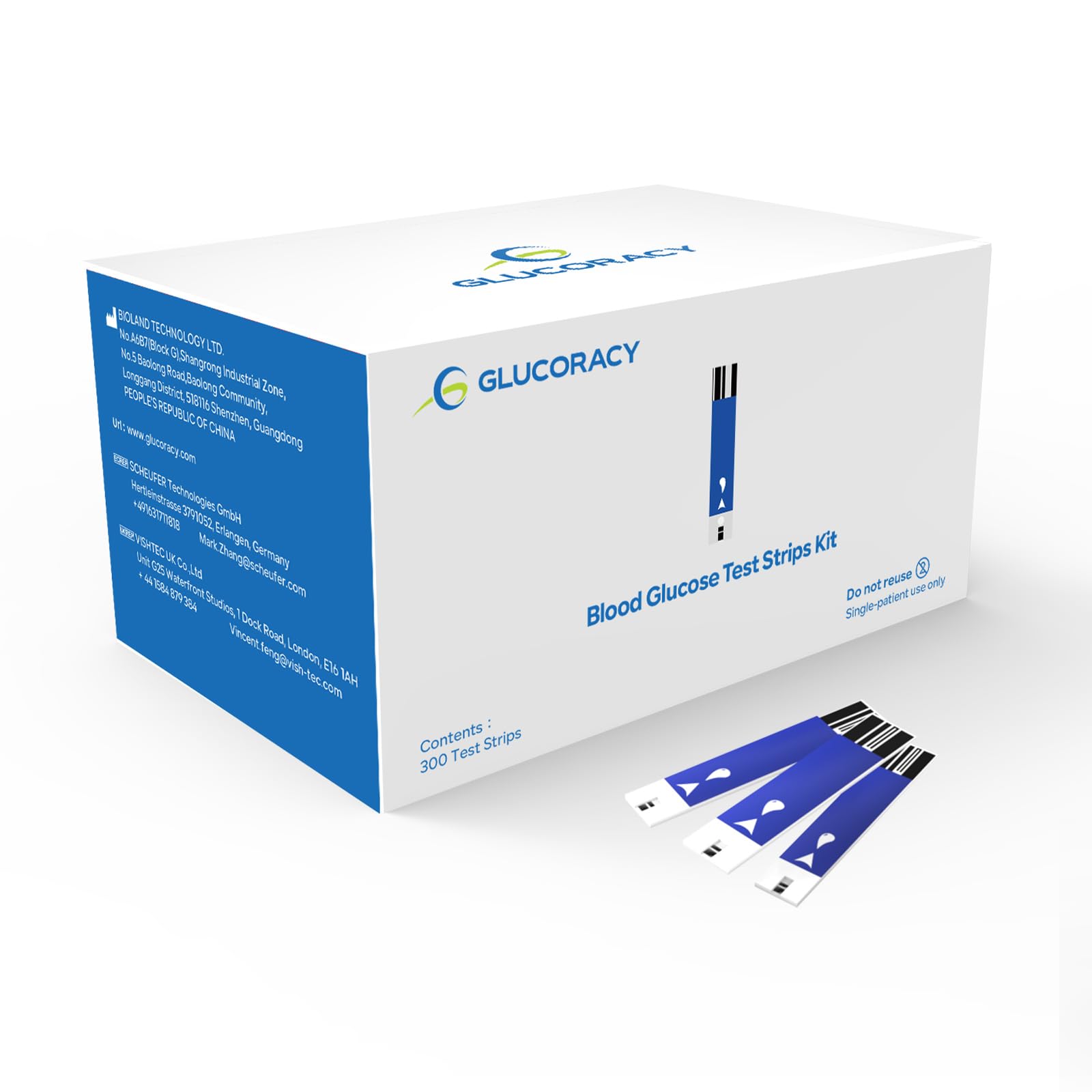 Glucoracy 300-count strips bottle close-up for at-home glucose monitoring