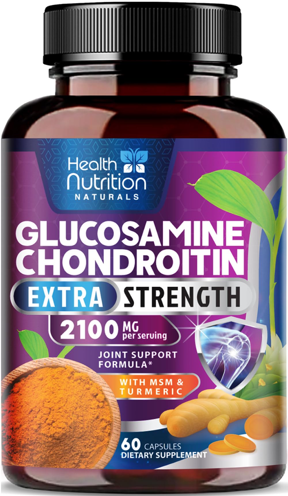 Bottle label showing Glucosamine Chondroitin 2100mg 3X Strength