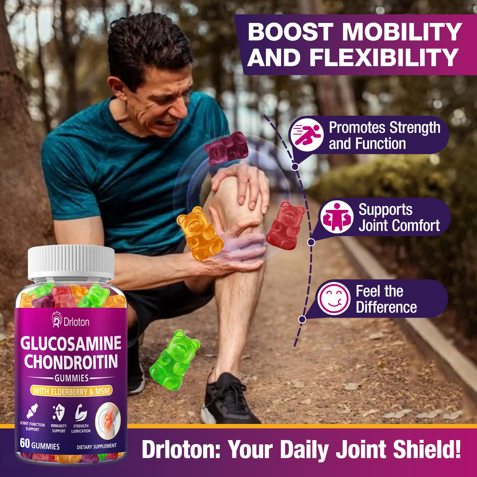 Bottle shot of glucosamine chondroitin gummies 120 gummies pack
