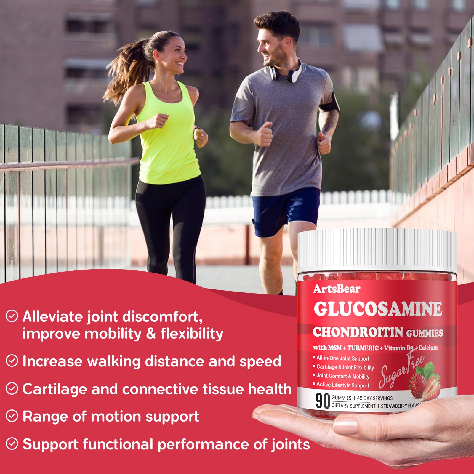 Side view of the bottle showing the product label for Glucosamine Chondroitin Gummies