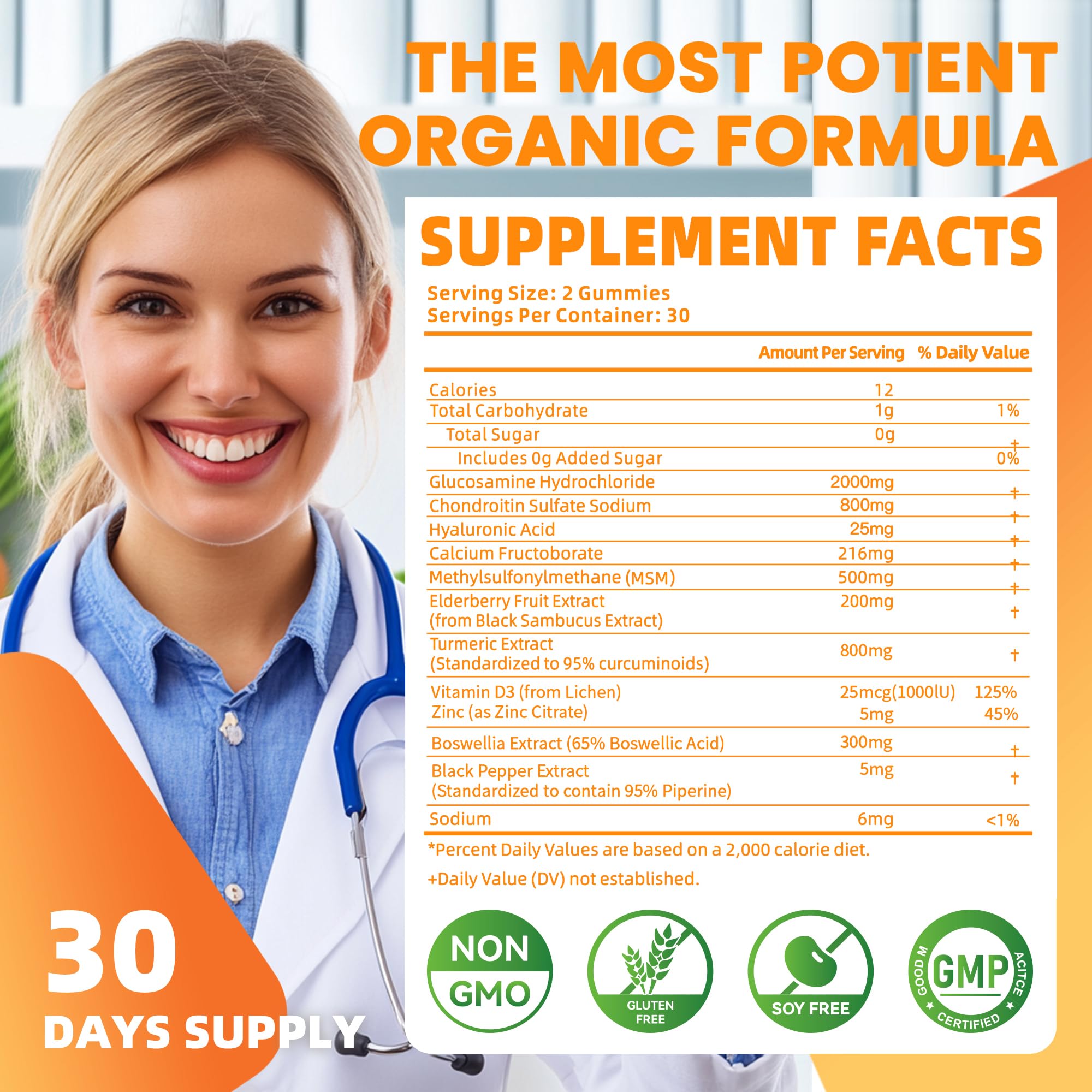 Orange flavor Glucosamine Chondroitin Gummies back label