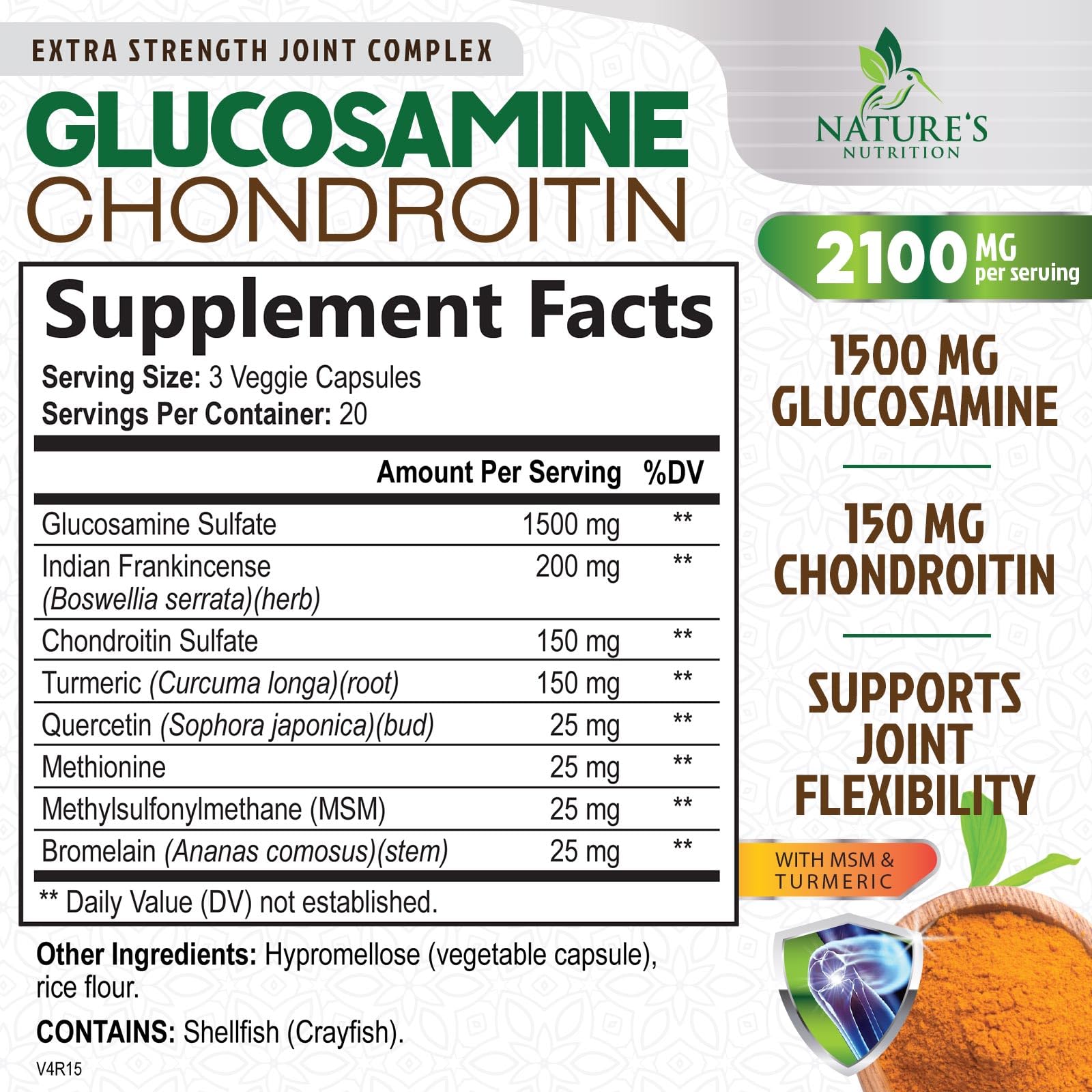 Rear label showing supplement facts on the bottle