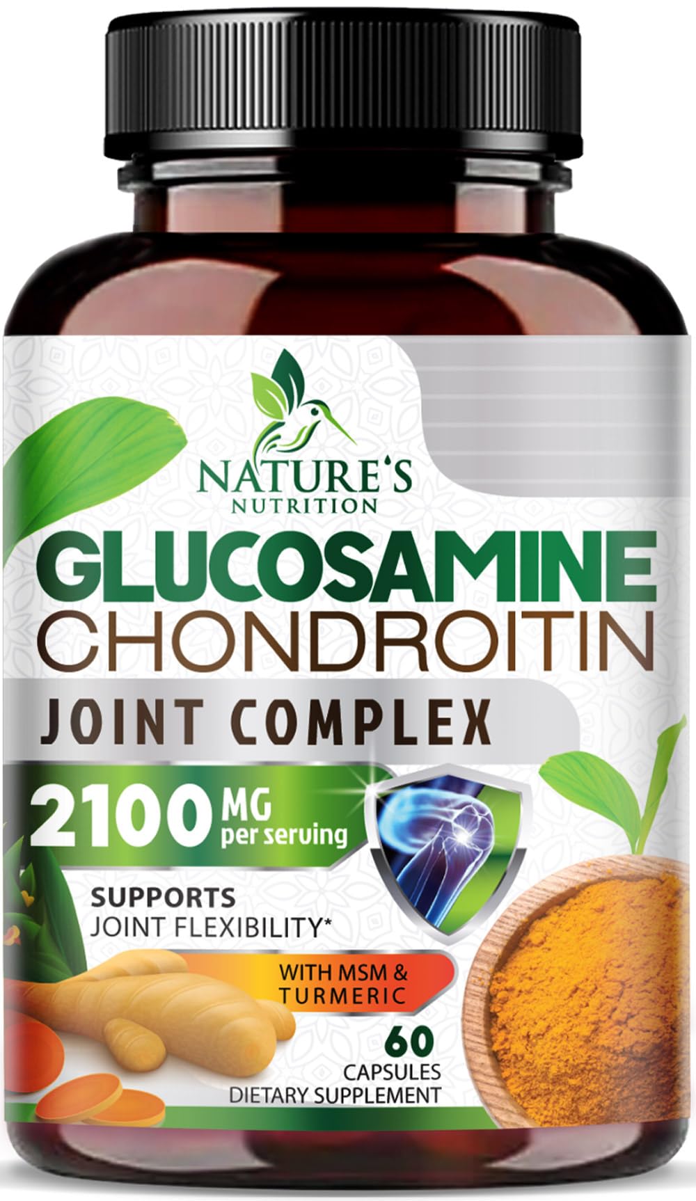 Front view of Glucosamine Chondroitin MSM 2100mg capsules bottle