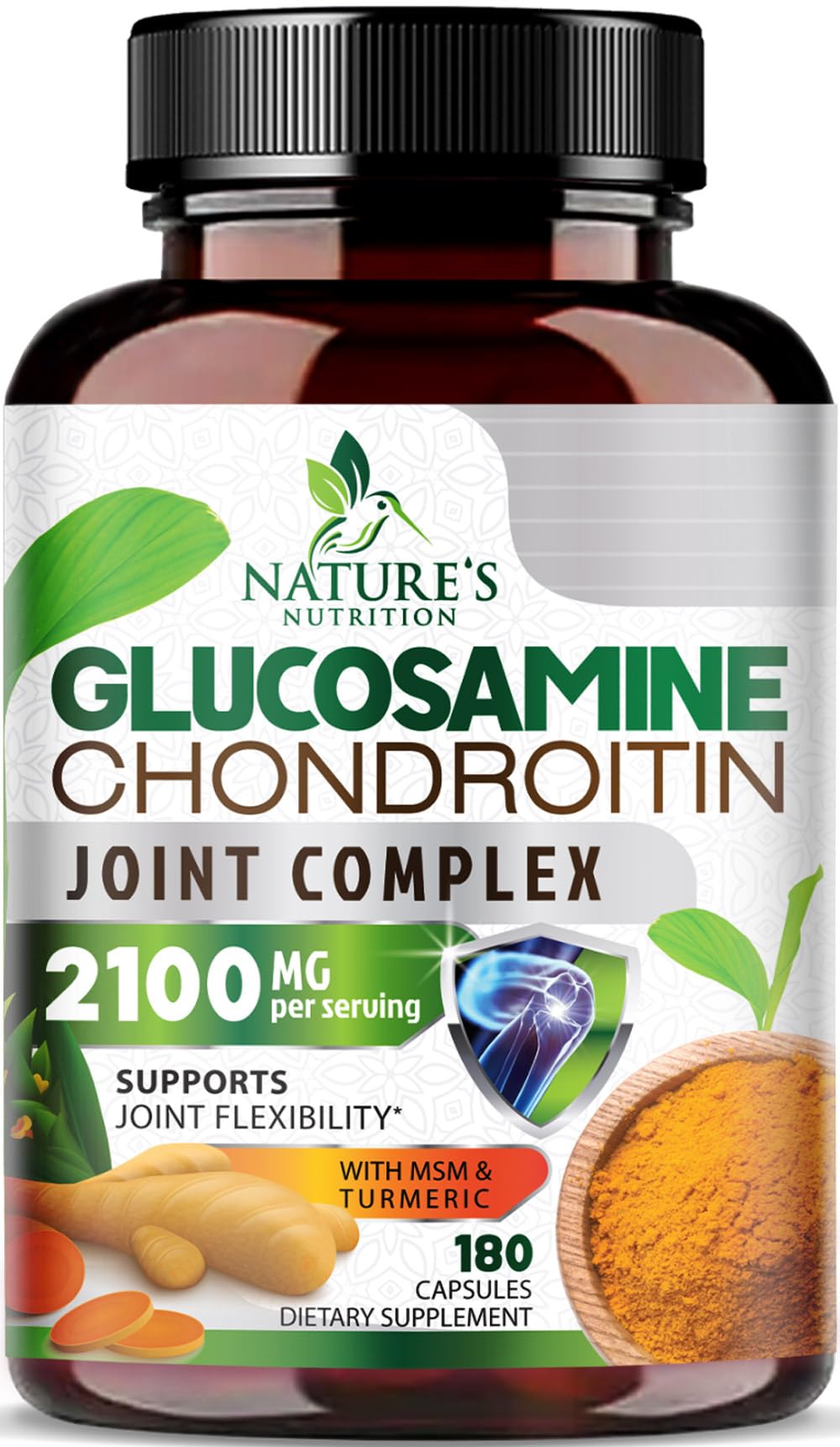 Front view of glucosamine chondroitin MSM 2100mg bottle label