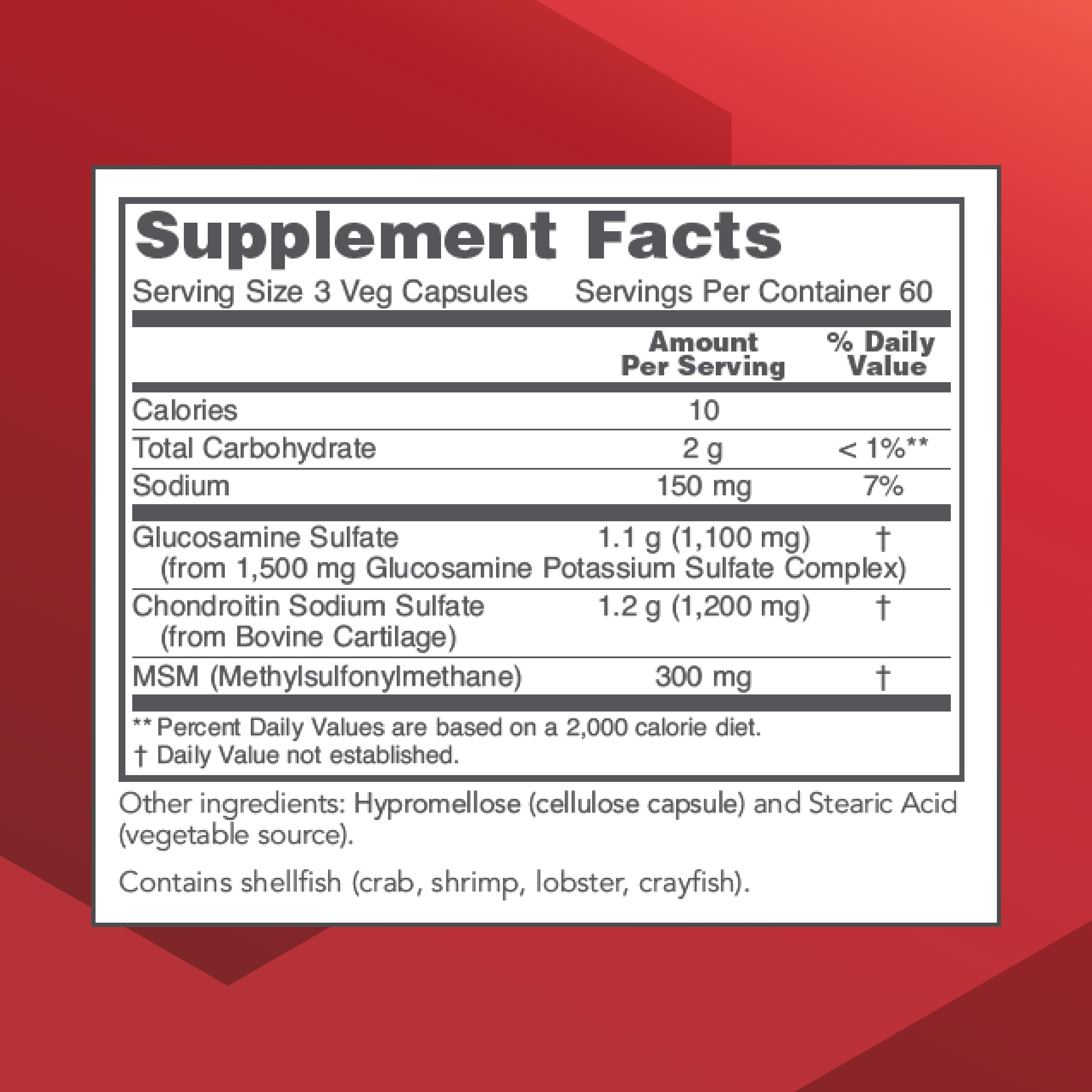 Close-up view of glucosamine, chondroitin and MSM capsules