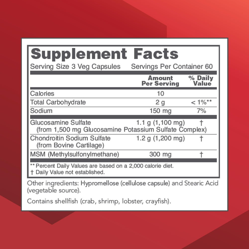 Close-up view of glucosamine, chondroitin and MSM capsules