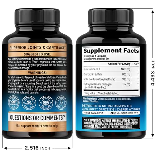 Supplement facts panel for joint support product
