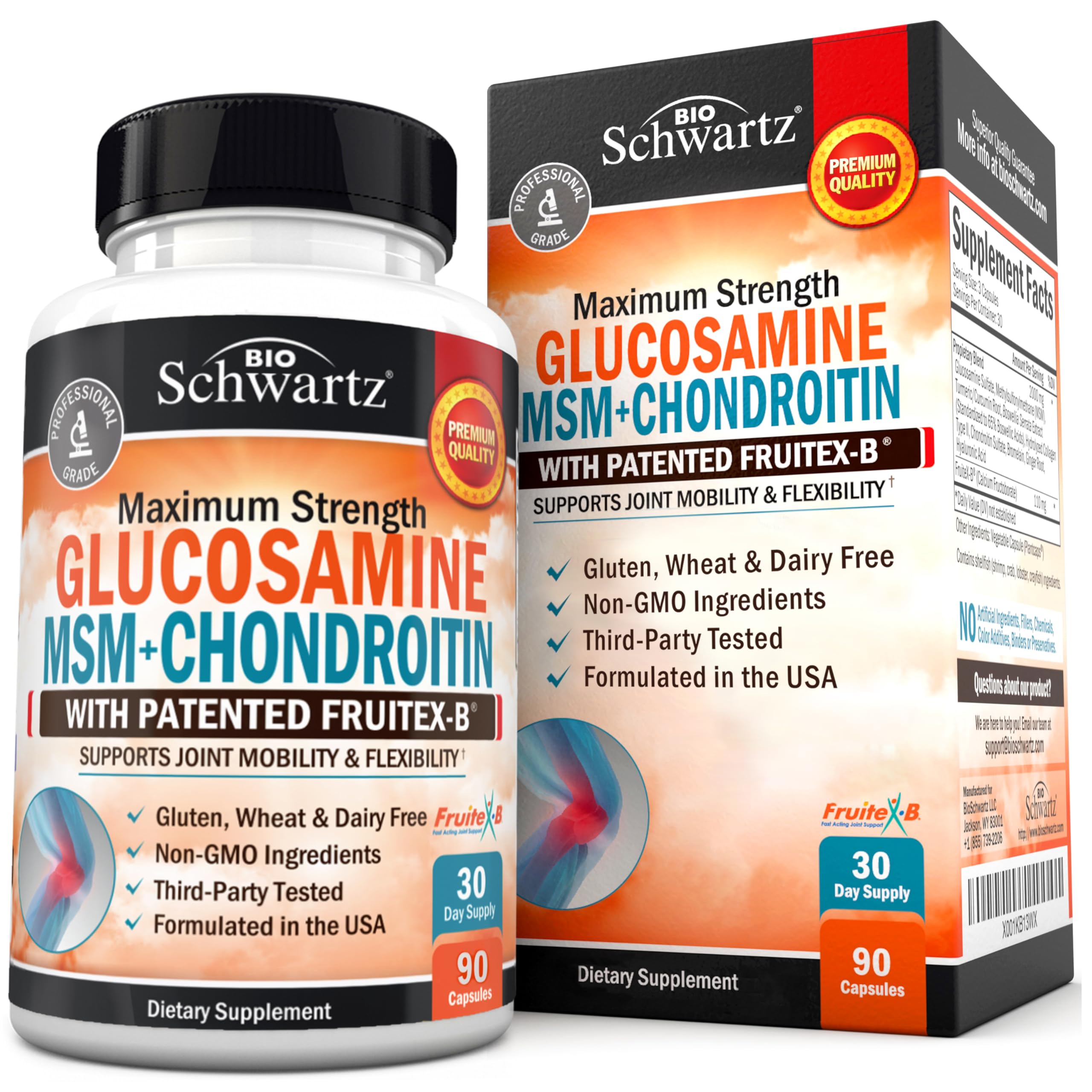 Bottle label for Glucosamine Chondroitin MSM Joint Support supplement
