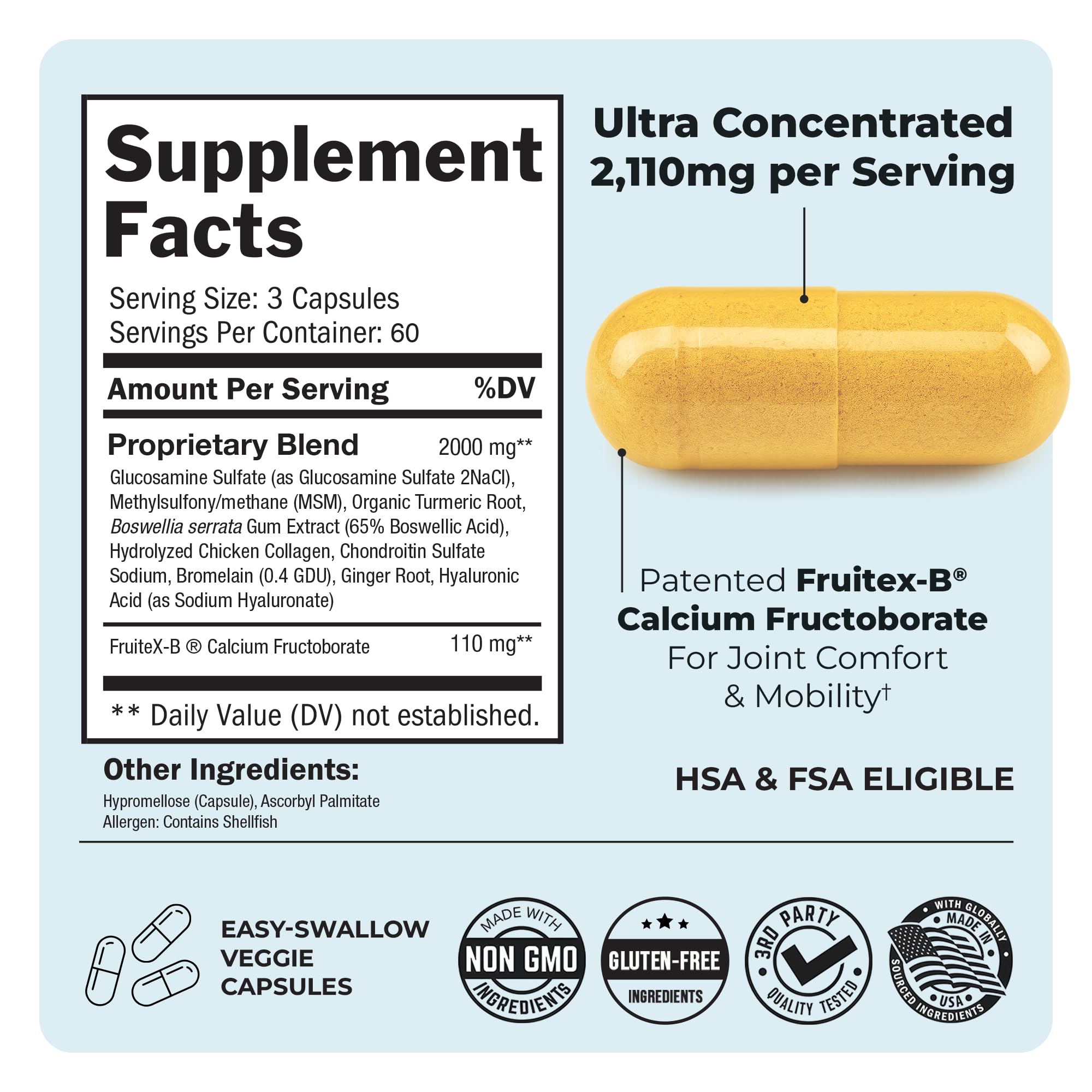 Close-up of FruiteX-B and other ingredients in joint support formula