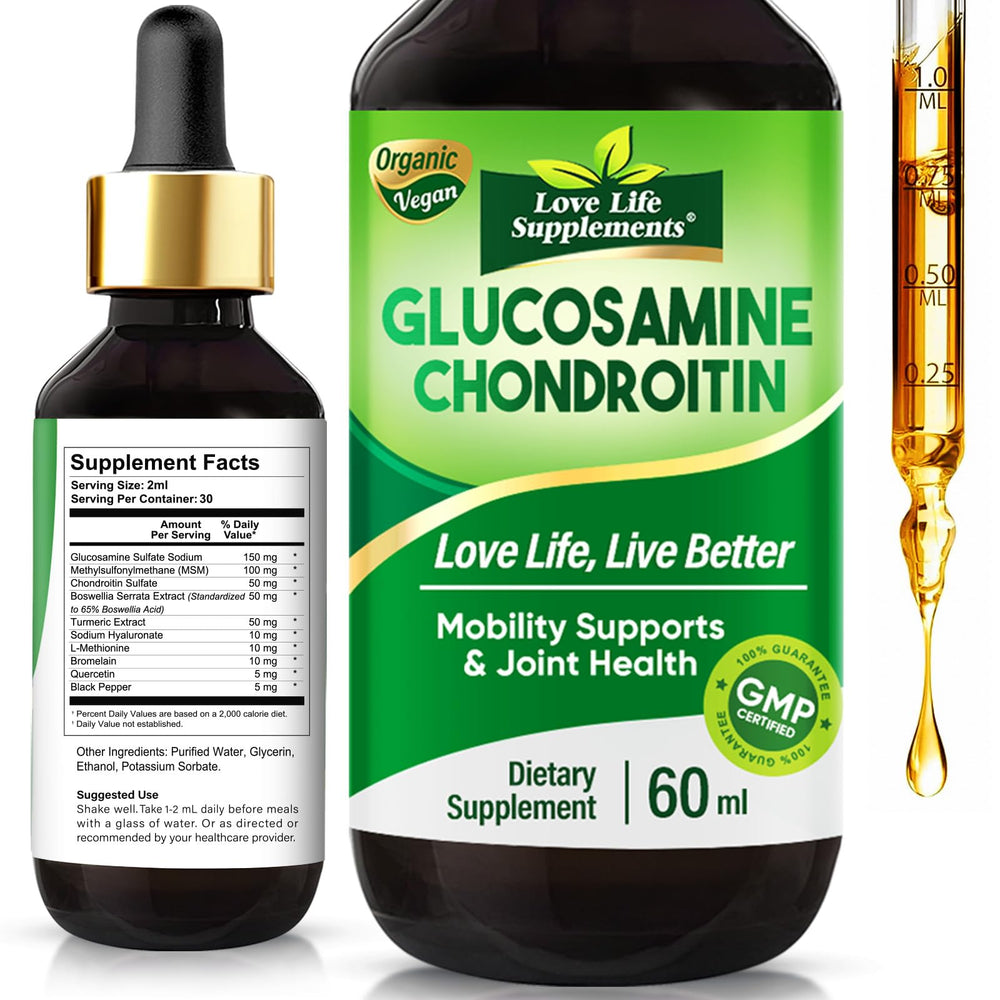 Bottle of Love Life Glucosamine Chondroitin MSM Liquid Drops